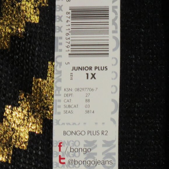Junior Plus Black & Gold Long Sleeve Pullover Embellished Blouse Size 1X (C895) - Picture 9 of 9